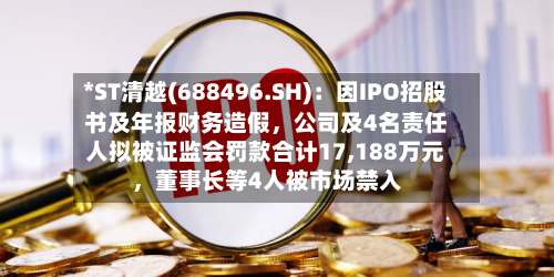 *ST清越(688496.SH)：因IPO招股书及年报财务造假	，公司及4名责任人拟被证监会罚款合计17,188万元，董事长等4人被市场禁入-第2张图片