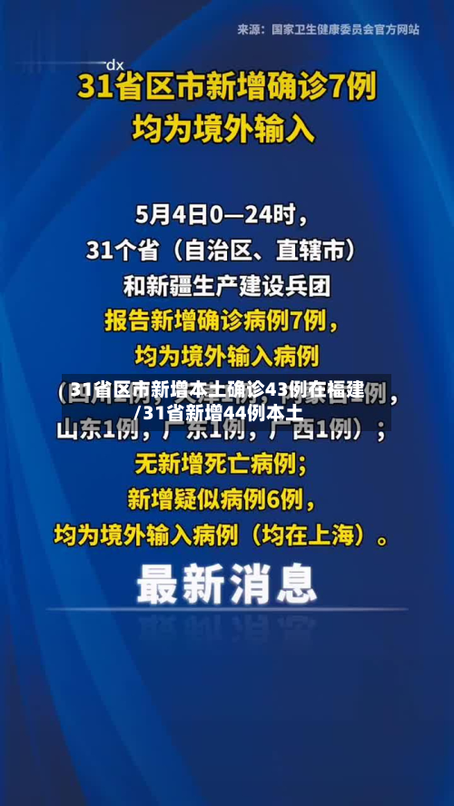 31省区市新增本土确诊43例在福建/31省新增44例本土