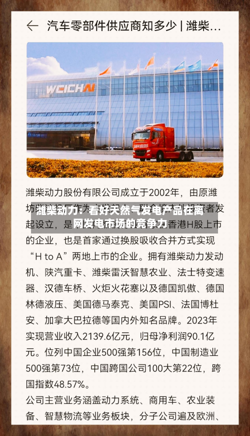 潍柴动力：看好天然气发电产品在离网发电市场的竞争力-第2张图片