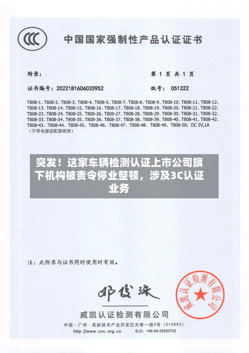 突发！这家车辆检测认证上市公司旗下机构被责令停业整顿，涉及3C认证业务-第2张图片